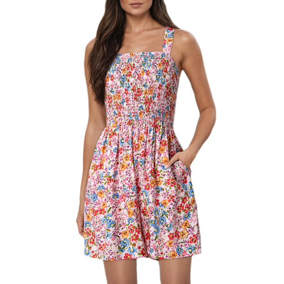 FADAACAI Women's Jumpsuits Women's Spring and Floral Square Neck Sleeveless Casual Pleated Loose Shorts Jumpsuit Women's Summer Romper Jumpsuits for Women Casual Orange 2XL Clearance!