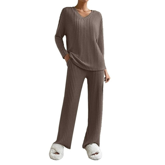 FADAACAI Women's Sweat Suits 2 Piece Set,Women's 2024 Pyjama Set Cotton Sets with Cosy Nightwear with Pockets Suit Tracksuit,Lounge Sets for Women,Two Piece Sets for Women Fall Brown 2XL Clearance!