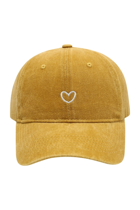 Womens Ball Cap Baseball Caps Womens Hat Ball Caps for Men Women Solid Color Heart Embroidered Soft Top Outdoor Washed Baseball Cap Yellow