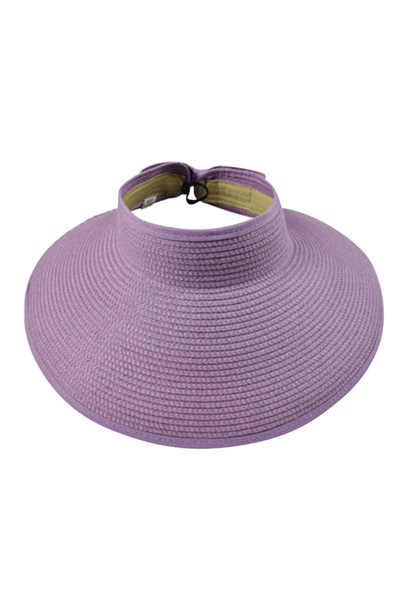 Womens Fedora Hat Sun Visor Hats For Women Wide Brim Roll Up Ponytail Summer Beach Hat Packable Foldable Travel Cloche Hats For Women Womens Sun Straw Hat Purple One Size Clearance!