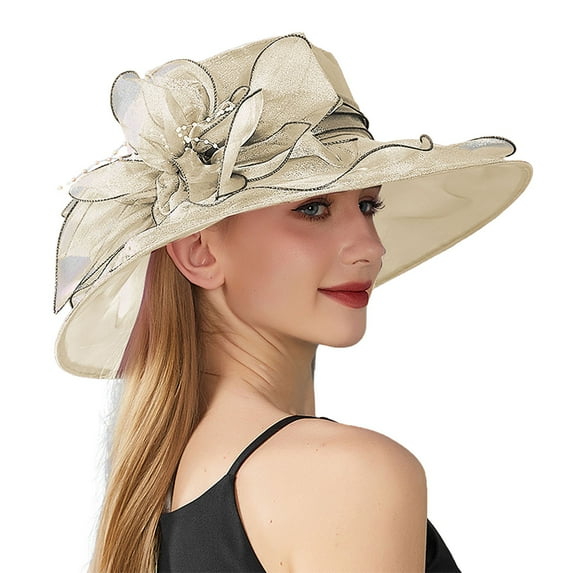 FADAACAI Womens Hats Fashion Kentucky Derby Hats for Women 2025 Fancy Hats Tea Party Accessories for Women Women's Solid Color Big Flower English Lady Elegant Temperament Sun Hat Beige
