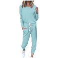 thumbnail image 1 of FADAACAI Womens Lounge Set Women's Two Piece Outfit Long Sleeve Crewneck Pullover Tops and Long Pants Tracksuit Sweatsuits Women 2 Piece Outfit Womens Sweatsuits Sets Blue M Clearance！, 1 of 8