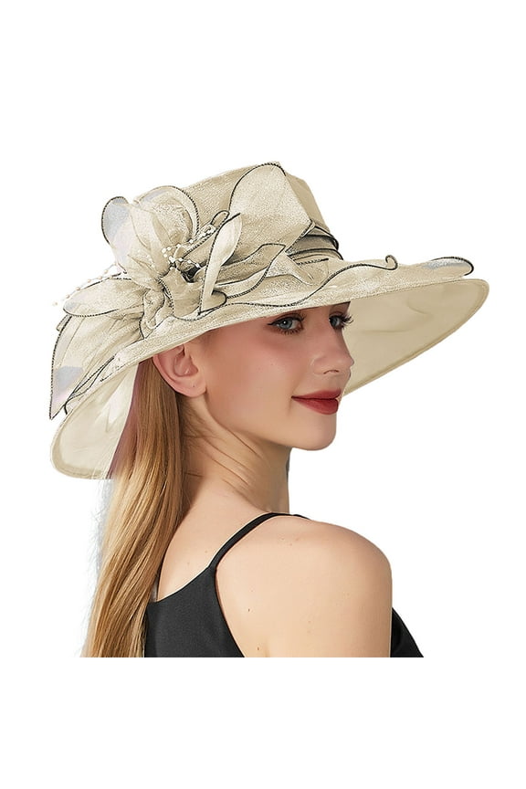 Womens Sun Straw Hat Women's Solid Color Big Flower English Lady Elegant Temperament Sun Hat Church Hats for Women Beach Hats for Women Clearance!