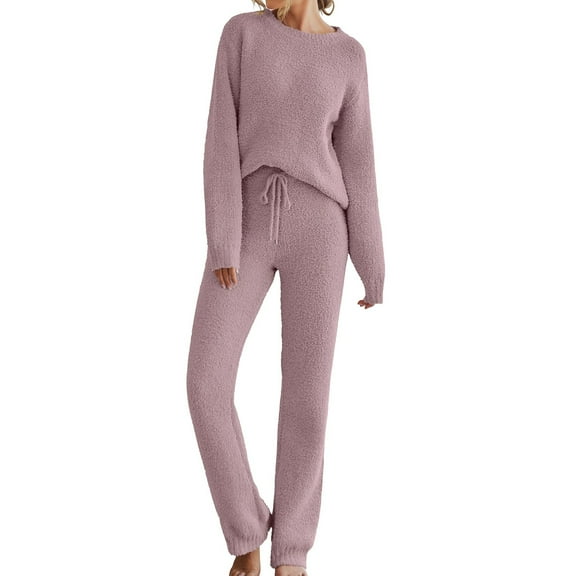 FADAACAI Womens Sweatsuits 2 Piece Set Womens Fuzzy Fleece Long Sleeve 2 Piece Loungewear Outfits Sweater Pants Pajama Sets Lounge Sets for Women Womens Sweatsuits Sets Purple 5XL Clearance！