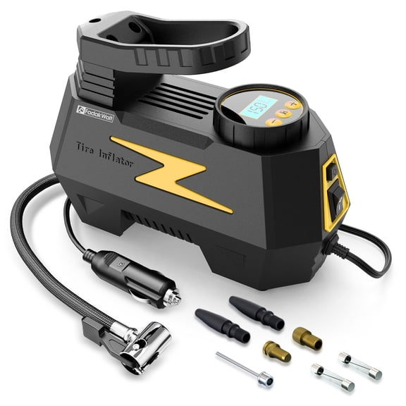 FADAKWALT Tire Inflator Portable Air Compressor, DC 12V Tire Air Pump with LED and 150PSI Digital Pressure Gauge, Portable Tire Inflator for Car Tires, Motorcycles, Bike, Ball (Yellow)