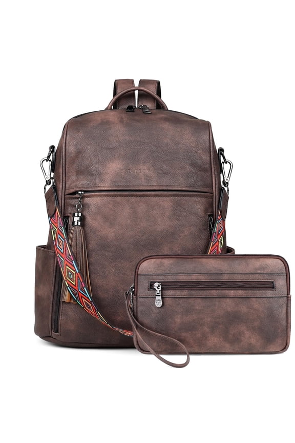 Leather Backpack Purse for Women, Designer Carry on Backpacks with Wallet, Convertible Daypack Handbag, 2pcs set Y101