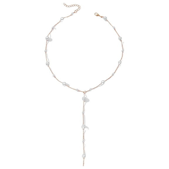 FAFA Pearl Necklace Set for Women, Dainty 14K Gold Plated Choker, Y-Shaped Drop Chain Wedding Trendy Jewelry Gift