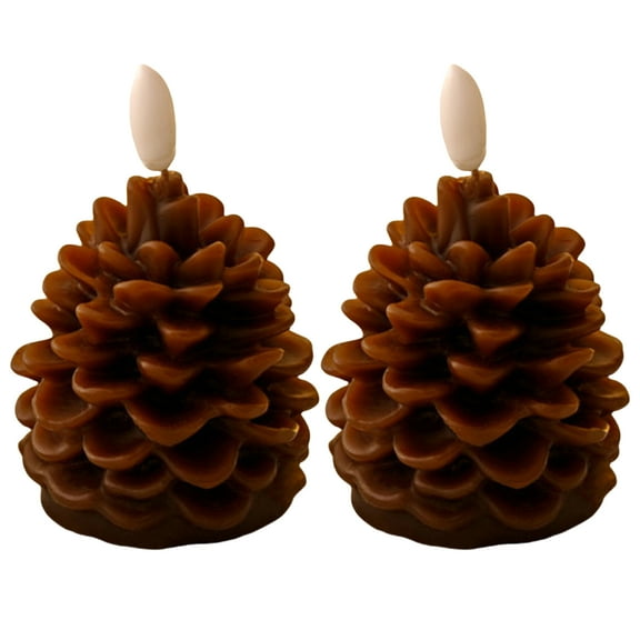 FAFA Pine Cone Flameless Candles Battery Operated Flat Wick Flickering LED Candles Christmas Home Holiday Decoration(2 Pack)