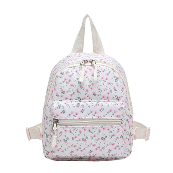 FAFA Small Floral Backpack, Polyester Mini Purse Cute Travel Bag for Women, Casual Daypack Bookbag (White)