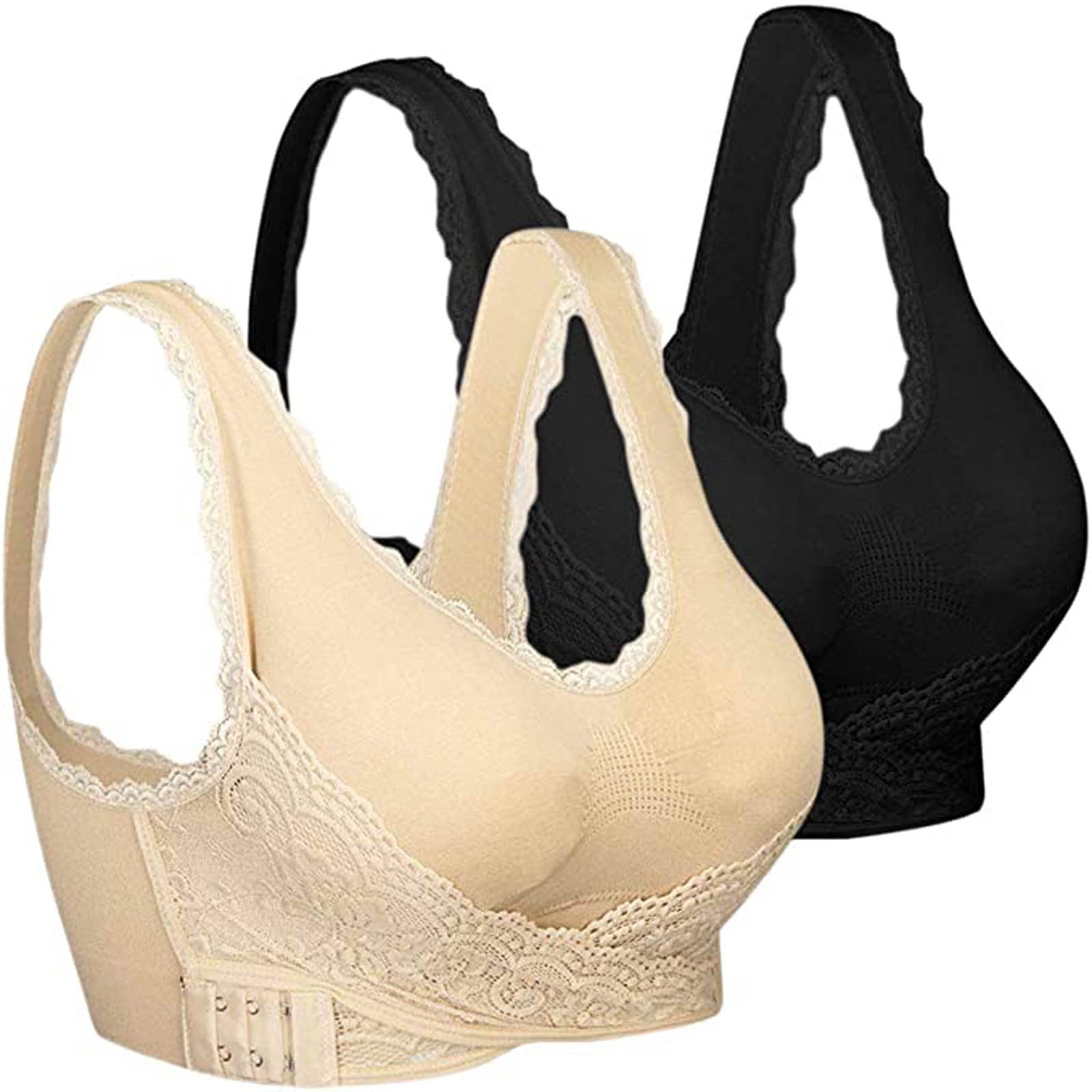 FAFWYP 2pcs Plus Size Wireless Lace Bras Pack for Women,Large Bust High ...