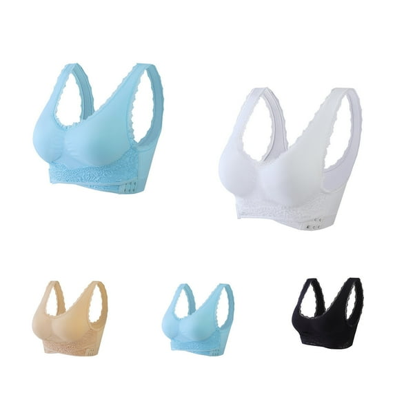 FAFWYP 5Pcs Plus Size Wireless Lace Bras Pack for Women,Large Bust High Support Push Up Comfort Seamless Straps Breathable Full Coverage Bra Everyday No Underwire Padded Bralettes