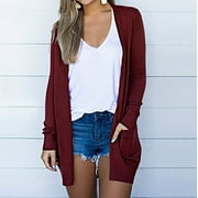 FAFWYP Women's Lightweight Cardigan Sweaters Summer Fall Oversized Long Sleeve Open Front Cardigans Coat with Pockets