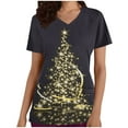 thumbnail image 1 of FAFWYP Christmas Scrubs for Women, Casual Loose Scrubs Tops Summer Short Sleeve V Neck Workwear Nursing Uniform Shirt Medical Blouse with Pockets on Clearance, 1 of 5