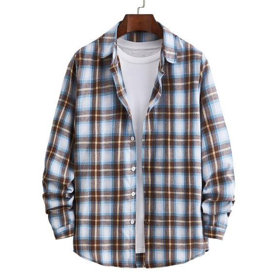 FAFWYP Flannel Shirt for Men, Casual Long Sleeve Plaid Flannel Shirts Regular Fit Button Down Brushed Cotton Flannel Shirts with Pockets
