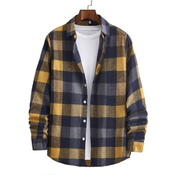 FAFWYP Flannel Shirt for Men, Casual Long Sleeve Plaid Flannel Shirts Regular Fit Button Down Brushed Cotton Flannel Shirts with Pockets