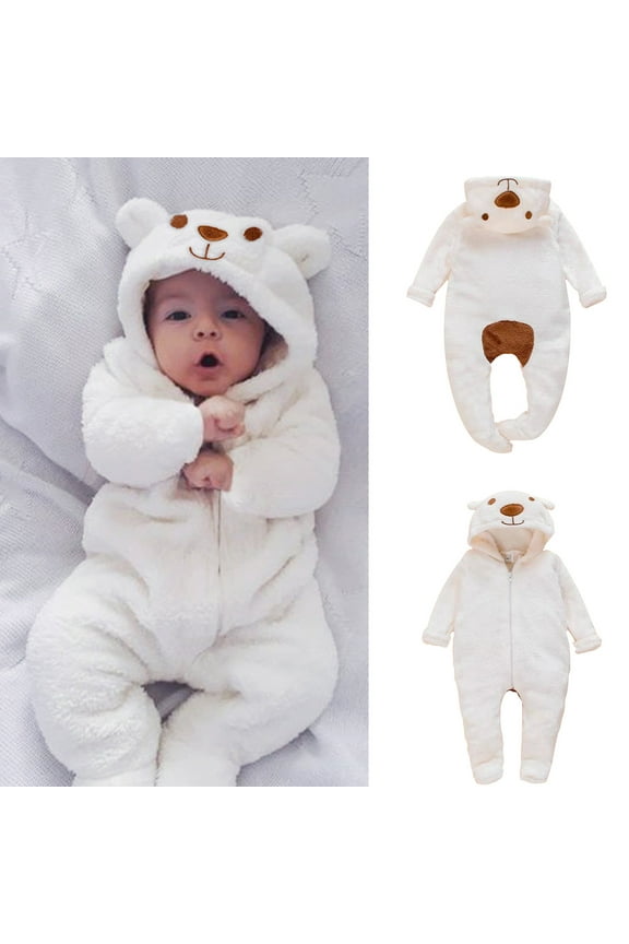 Fleece Baby Girls Boys Bunting Bodysuit Infant Pajamas Kids Hooded Romper Outerwear Toddler Jacket