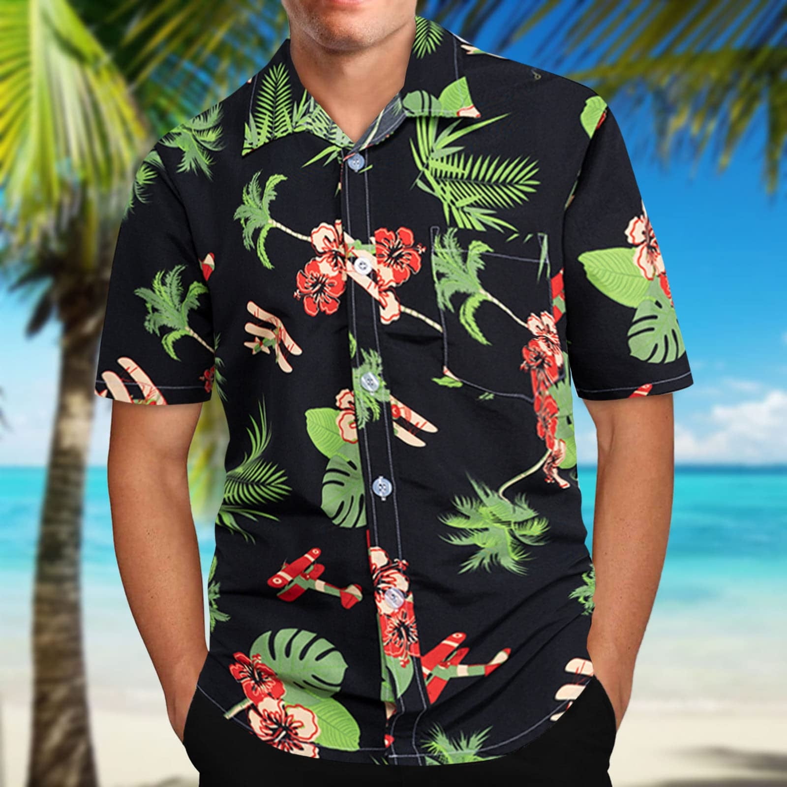 FAFWYP Hawaiian Shirts for Men Summer Lapel Short Sleeve Button Down Beach  Shirts Casual Tropical Printed Vacation Tees Tops