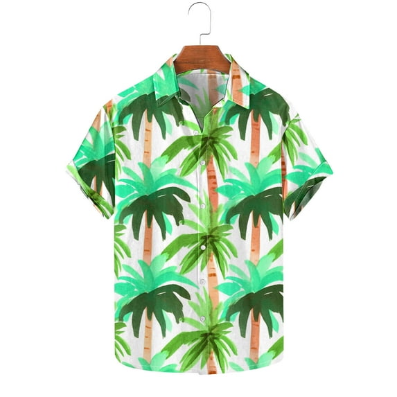 FAFWYP Men's Big & Tall Hawaiian Shirts Tropical Printed Summer Casual Short Sleeve Button Down Beach Shirts Beachwear
