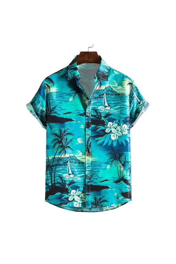 Men's Big & Tall Hawaiian Shirts Tropical Printed Summer Casual Short Sleeve Button Down Beach Shirts Beachwear