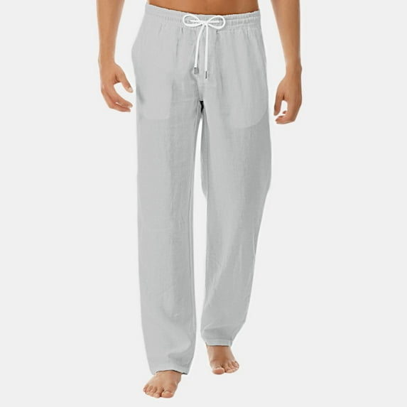 FAFWYP Men's Casual Cotton Linen Yoga Pants Plus Size Solid Sweatpants Joggers Summer Loose Running Trousers