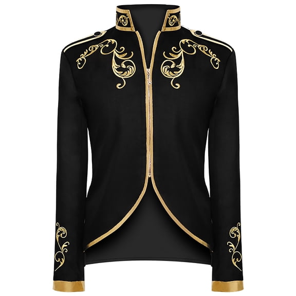 FAFWYP Men's Fashion Halloween Retro Style Tops Slim Fit Stitching Suit Gold Embroidered Court Zipper Jacket for Dinner, Prom, Wedding