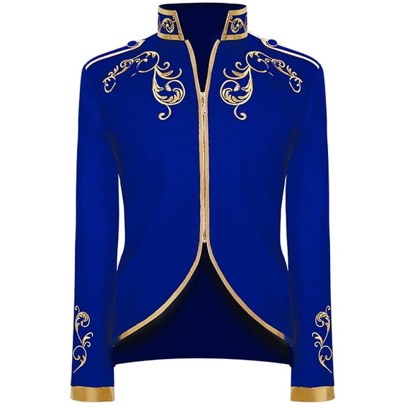 FAFWYP Men's Fashion Halloween Retro Style Tops Slim Fit Stitching Suit Gold Embroidered Court Zipper Jacket for Dinner, Prom, Wedding