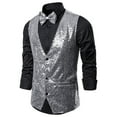 thumbnail image 1 of FAFWYP Men's Sparkly Sequin Suit Vest Formal Business Casual V-Neck Sleeveless Slim Fit Single Breasted Tuxedo Vest Shiny Waistcoat for Wedding Prom Party, 1 of 4