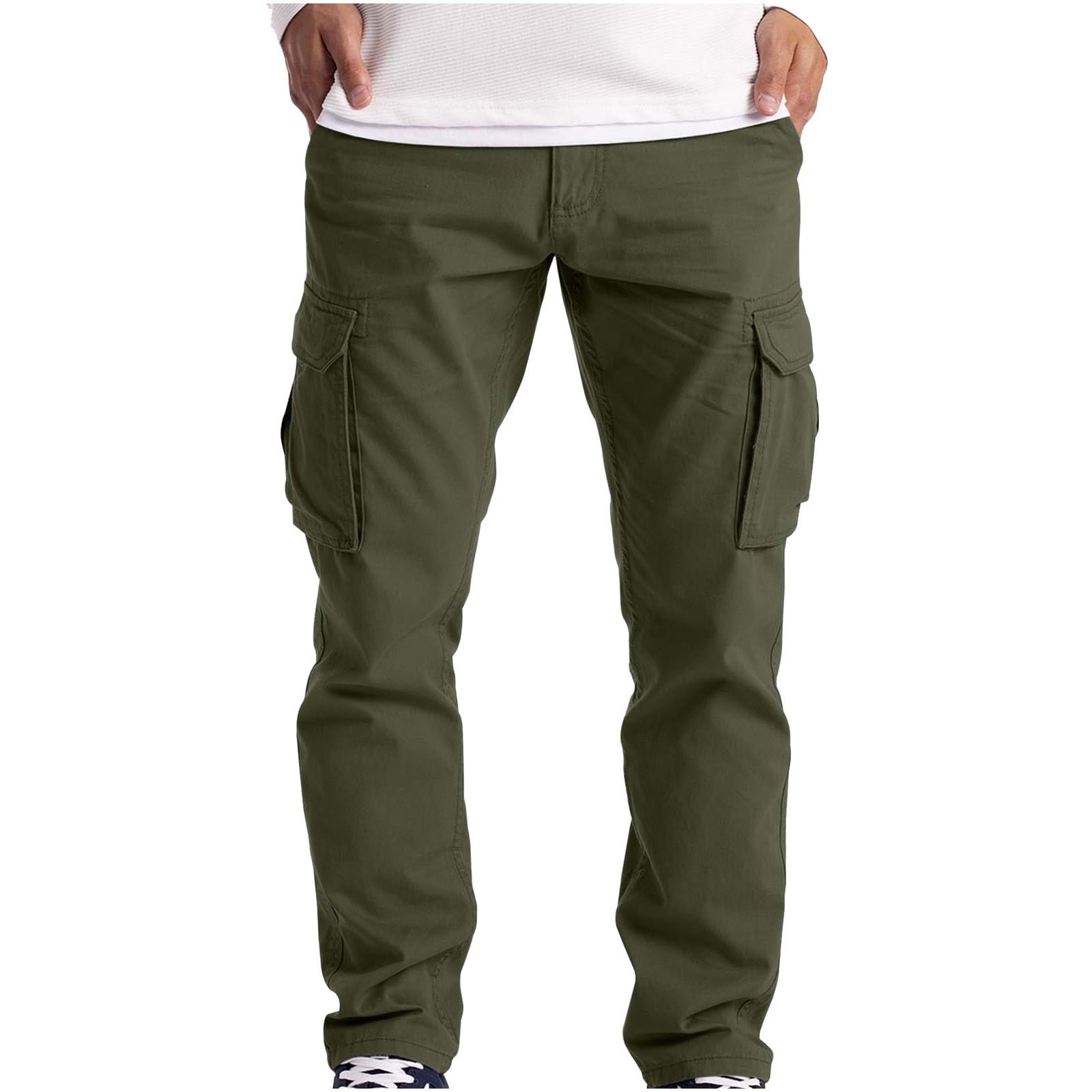 Men Elastic Waist Cargo Pockets Trousers Slim Fit Sport Combat