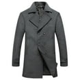 thumbnail image 1 of FAFWYP Men's Winter Casual Notched Lapel Collar Trench Coat Double Breasted Wool Jacket Pea Coat Warm Winter Coats Soft Business Overcoats wih Pockets, 1 of 9