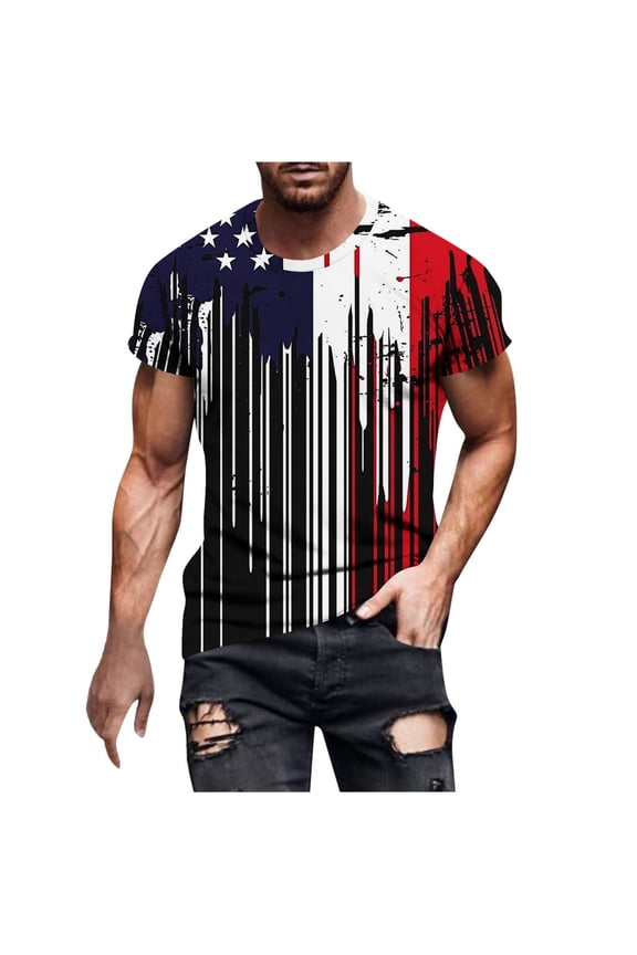 Mens Big & Tall 3D American Flag Print T-Shirt Independence Day Shirt for Men 4th of July Tops Patriotic Summer Short Sleeve Tees