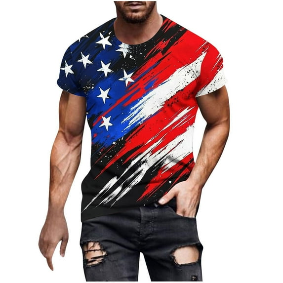 FAFWYP Mens Big & Tall 3D American Flag Print T-Shirt Independence Day Shirt for Men 4th of July Tops Patriotic Summer Short Sleeve Tees