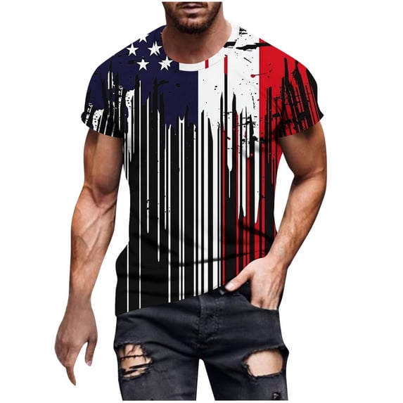 FAFWYP Mens Big & Tall 3D American Flag Print T-Shirt Independence Day Shirt for Men 4th of July Tops Patriotic Summer Short Sleeve Tees