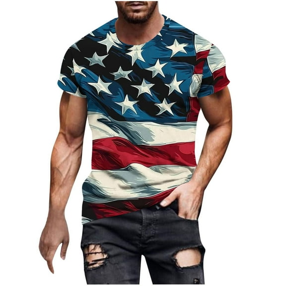 FAFWYP Mens Big & Tall 3D American Flag Print T-Shirt Independence Day Shirt for Men 4th of July Tops Patriotic Summer Short Sleeve Tees