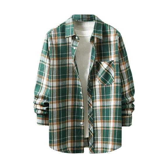 FAFWYP Mens Button Down Shirts Long Sleeve Casual Plaid Flannel Shirt Plaid Shacket Jacket with Pockets