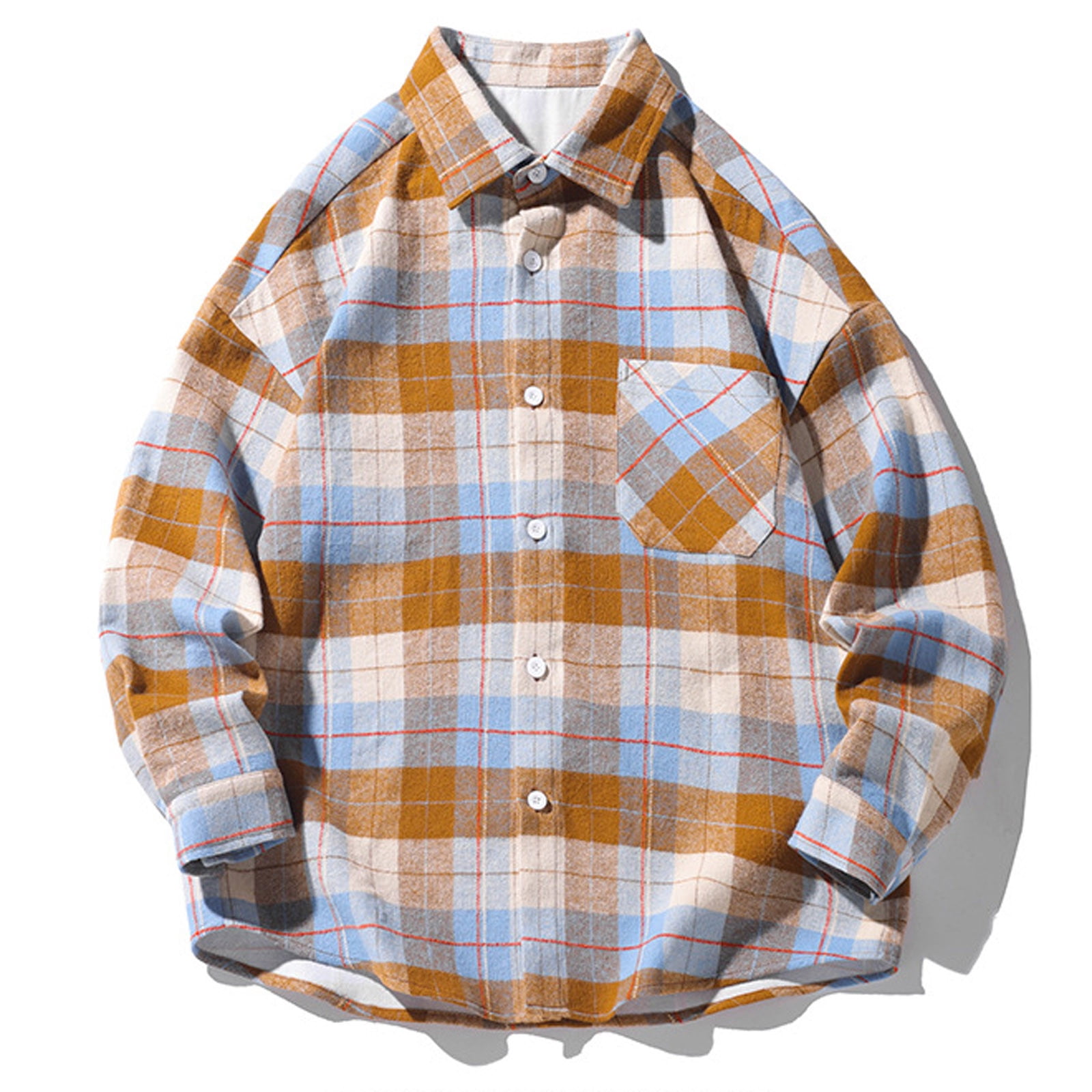 FAFWYP Mens Button Down Shirts Long Sleeve Casual Plaid Flannel Shirt ...