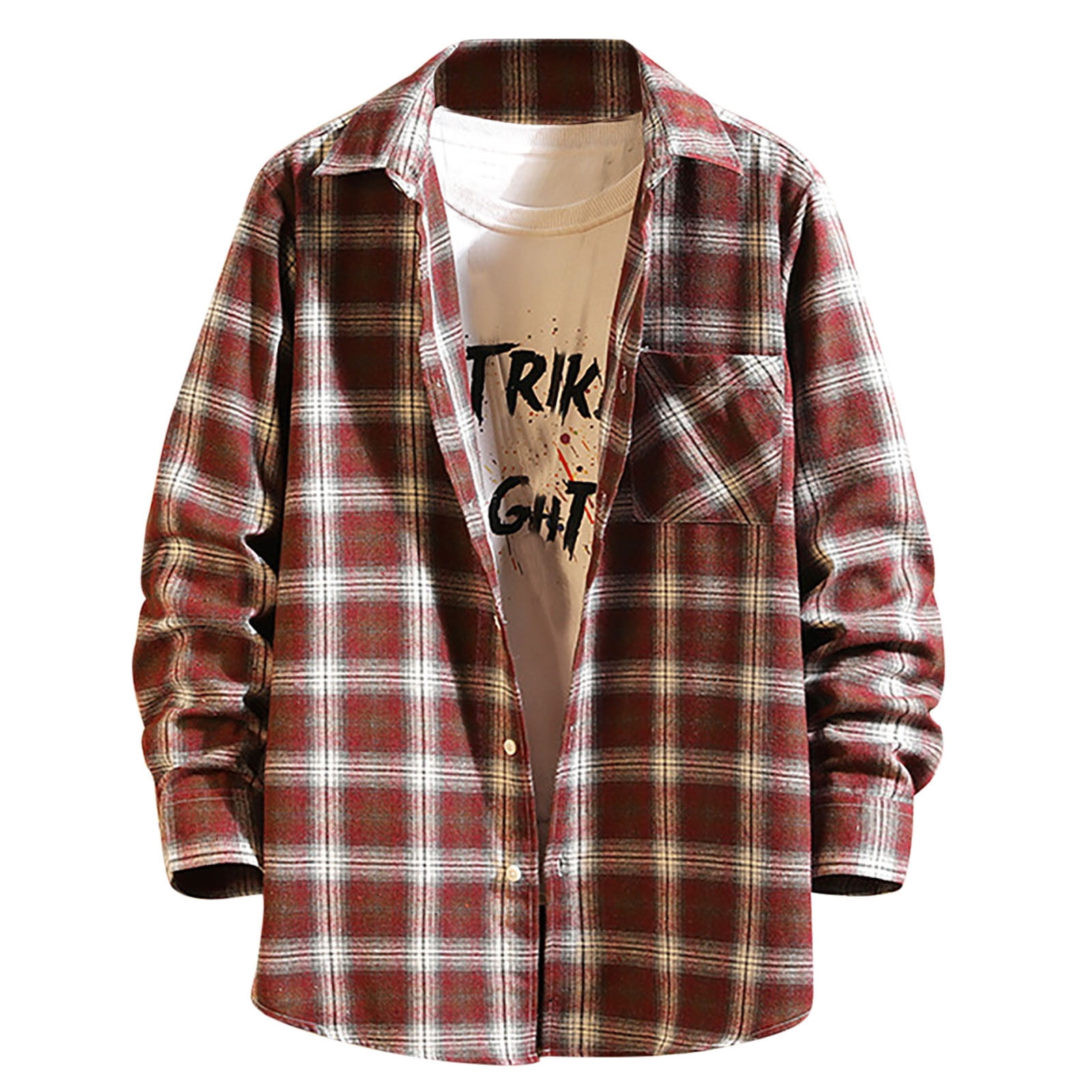 Men’s Grey Plaid Flannel Button Down w/ Power T