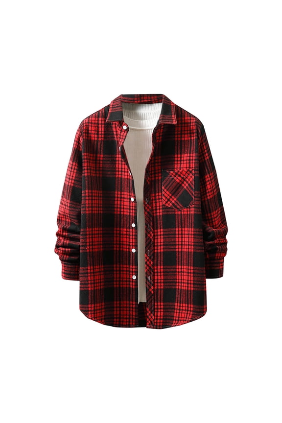 Mens Button Down Shirts Long Sleeve Casual Plaid Flannel Shirt Plaid Shacket Jacket with Pockets