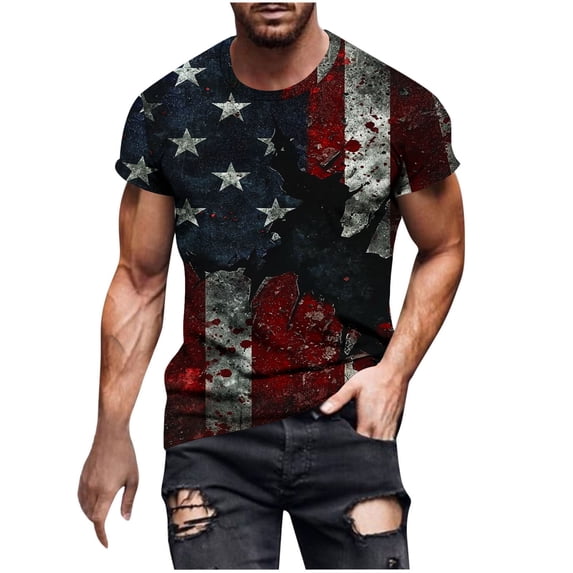 FAFWYP Mens Big & Tall 3D American Flag Print T-Shirt Independence Day Shirt for Men 4th of July Tops Patriotic Summer Short Sleeve Tees