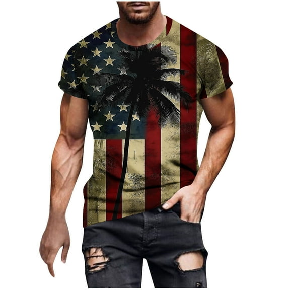 FAFWYP Mens Big & Tall 3D American Flag Print T-Shirt Independence Day Shirt for Men 4th of July Tops Patriotic Summer Short Sleeve Tees