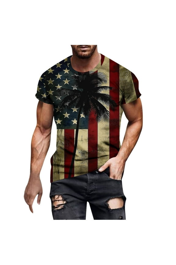 Mens Big & Tall 3D American Flag Print T-Shirt Independence Day Shirt for Men 4th of July Tops Patriotic Summer Short Sleeve Tees