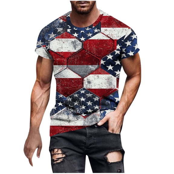 FAFWYP Mens Big & Tall 3D American Flag Print T-Shirt Independence Day Shirt for Men 4th of July Tops Patriotic Summer Short Sleeve Tees