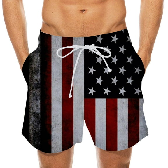 FAFWYP Mens Plus Size Beach Shorts 3D American Flag Print Swim Trunk Independence Day Summer 4th of July Casual Quick Drying Swim Short