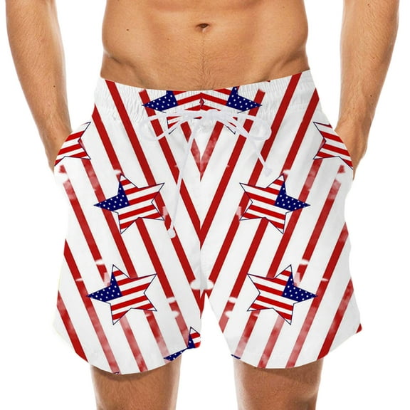FAFWYP Mens Plus Size Beach Shorts 3D American Flag Print Swim Trunk Independence Day Summer 4th of July Casual Quick Drying Swim Short