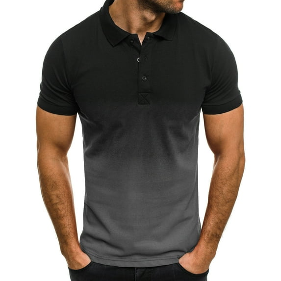 FAFWYP Plus Size Shirts for Men, Mens Lapel Collar Gradient Color Summer Short Sleeve Shirts Casual Slim-Fit Quick-Dry Sport Performance Tees