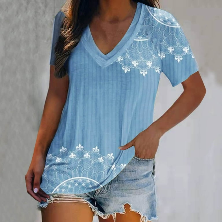 FAFWYP Summer Plus Size Hawaii Beach Shirts for Women Sea Turtle Printed Tunic Tops Ladies Short Sleeve V Neck Holiday T Shirt Boho Graphic Tees Casual Loose Fit Blouses Sky Blue XXXXXL Walmart