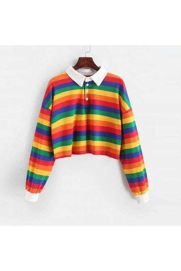 Womens Long Sleeve Tops Color Block Striped Tunics Blouses T Shirt Pullover Sweatshirt Crop Tee Top
