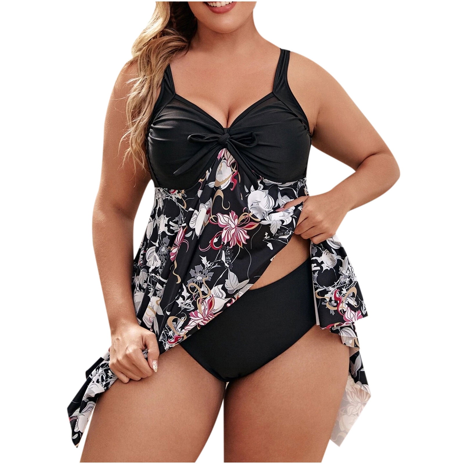 Fafwyp Women Sexy Plus Size Two Pieces Bathing Suit Tankini Push Up With Chest Pad Without