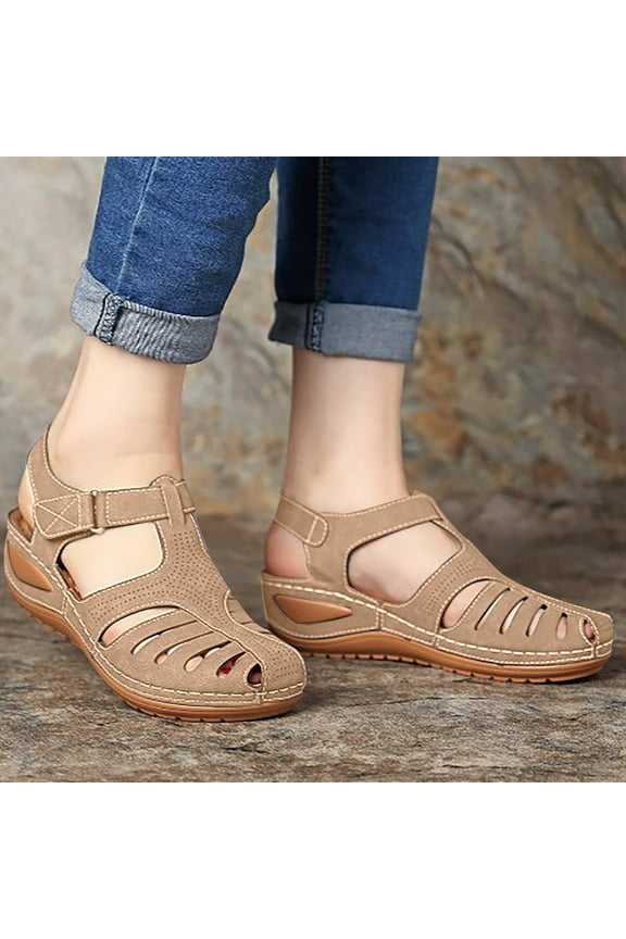 Women Summer Fashion Casual Sandals Bohemia Gladiator Wedge Flat Slides Solid Color Loophole Comfortable Ankle Strap Outdoor Shoes