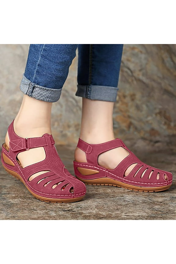 Women Summer Fashion Casual Sandals Bohemia Gladiator Wedge Flat Slides Solid Color Loophole Comfortable Ankle Strap Outdoor Shoes