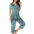 thumbnail image 1 of FAFWYP Women's 2 Piece Pajamas Sets Floral Printed Pj Sets Soft Sleepwear Short Sleeve Crewneck Tops & Capri Pants Lounge Sets Nightwear, S-3XL, 1 of 5